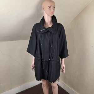 Lafayette 148 New York Black Silk Blend Jacket  Oversized Drawstring Waist 16
